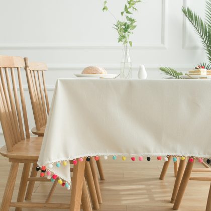 Color Wool Ball Cotton And Linen Tablecloth Rectangular