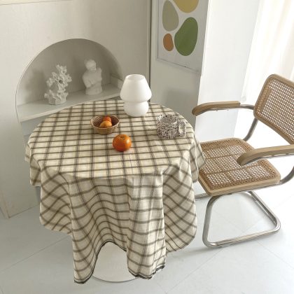 Beige Dormitory Large Plaid Tablecloth For Home Decor